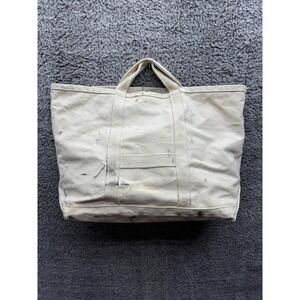 Vintage 70s 80s Linesmen Cotton Canvas Tool Utility Tote Bag Ivory 23 x 14.5